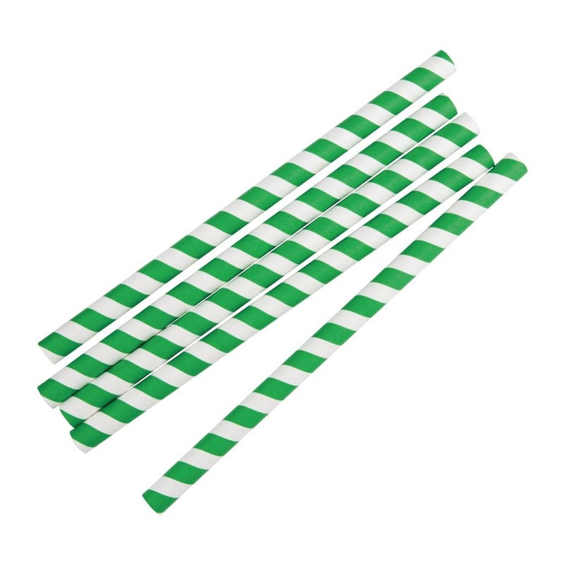 Lot de 250 pailles (L)210 mm en papier blanches vertes biodégradabl