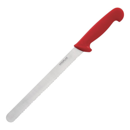 Couteau à trancher denté Hygiplas rouge 255mm